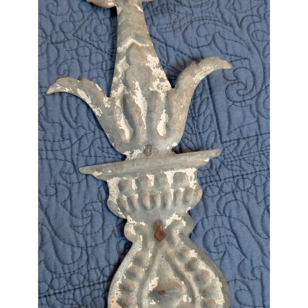Vintage Embossed Tin Wall Hooks Pair Floral French Country Farmhouse Shabby Chic